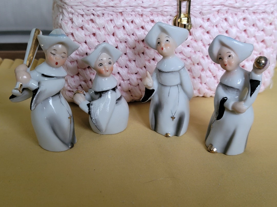 Vintage Set of Japanese Porcelain Figurines Nuns Playing Ball Teacher