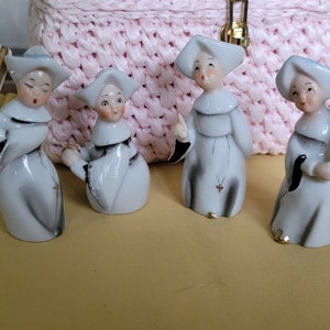 Vintage Set of Japanese Porcelain Figurines Nuns Playing Ball Teacher Gift Original Box