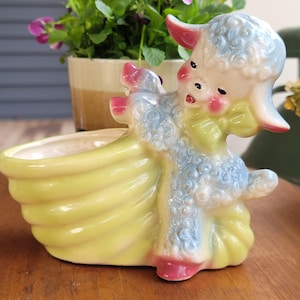 Vintage Ceramic Lamb Planter, Cute Lamb Succulent Pot, Nursery Decor, Animal Flowerpot, Easter Gift, 1950s Lamb, Vintage Baby Shower
