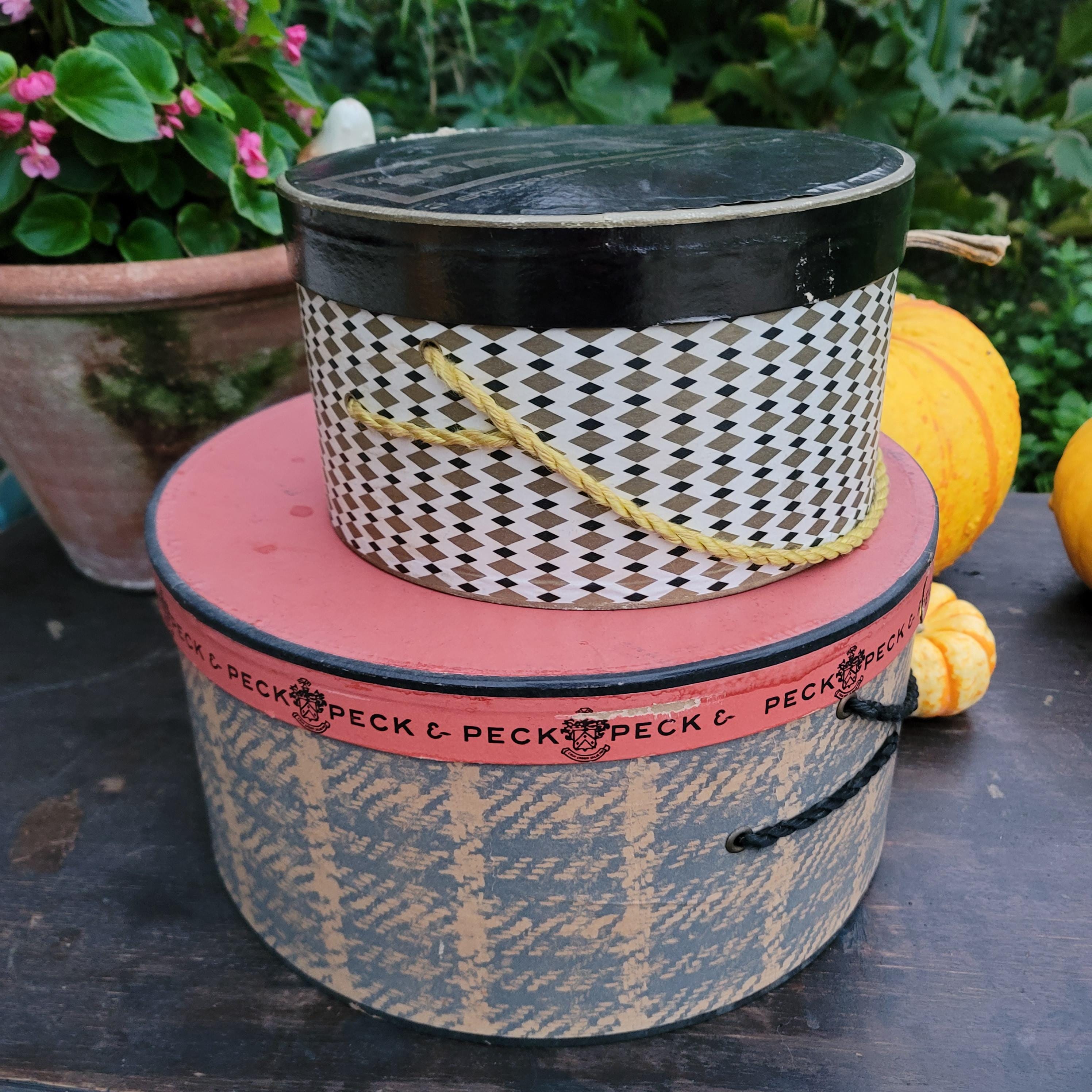 Vintage Cardboard Hat Box, May Company, Peck & Peck, Millinery Storage
