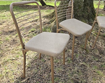 Mid century Hamilton Cosco Folding Chairs, Set of 4, Bronze Metal with Vinyl Seat