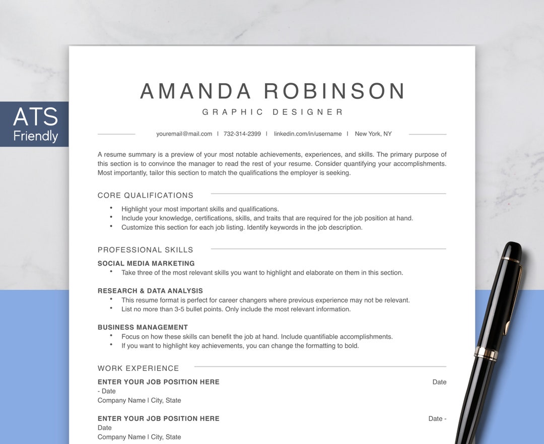Executive Resume Template ATS Friendly Corporate CV Google Docs, Word ...