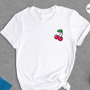 Pocket Cherry Drawing Shirt, Cute Cherry Drawing Tee, Cherry Shirt, Ripe Cherry Tee, Fruit Shirt, Cute Gift