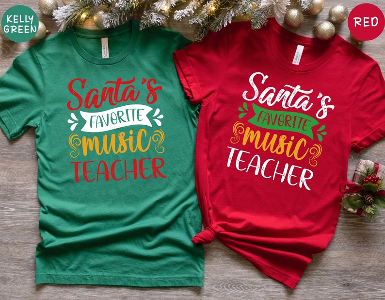 Music Teacher Christmas Shirt Santa's Favorite Music image 1