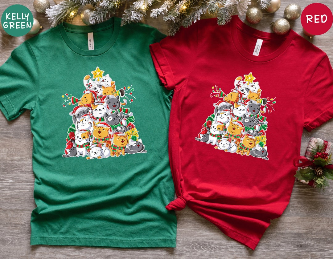Christmas Cat Tree Shirt, Cat Lover Tshirt, Christmas Gift, Cat Tree