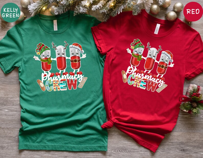 Pharmacy Christmas Tree Shirt, Christmas Pharmacy Squad, Pharmacy Tech Shirt, Pharmacist Gift, Pharmacy Christmas Tee image 2