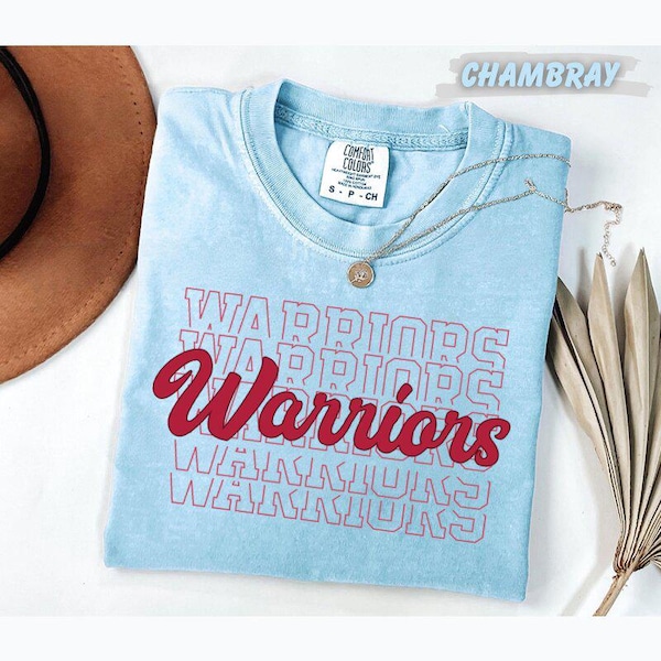 Comfort Colors®  Warriors T-Shirt Stacked Repeat Text Spirit Tee Game Day School Team Shirt