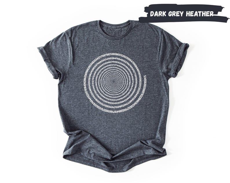 a gray t-shirt with a white spiral design on it.