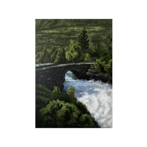 Stone Bridge in Forest Art Print | Artwork, Wall Art, Digital Painting, River, Nature, Landscape
