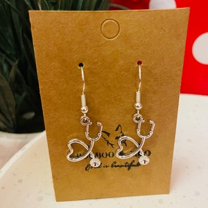 Stethoscope earrings / doctor / medic / heart / nurse / midwife / vet / student / gift bag /silver plated or sterling silver fish hooks