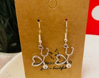 Stethoscope earrings / doctor / medic / heart / nurse / midwife / vet / student / gift bag /silver plated or sterling silver fish hooks
