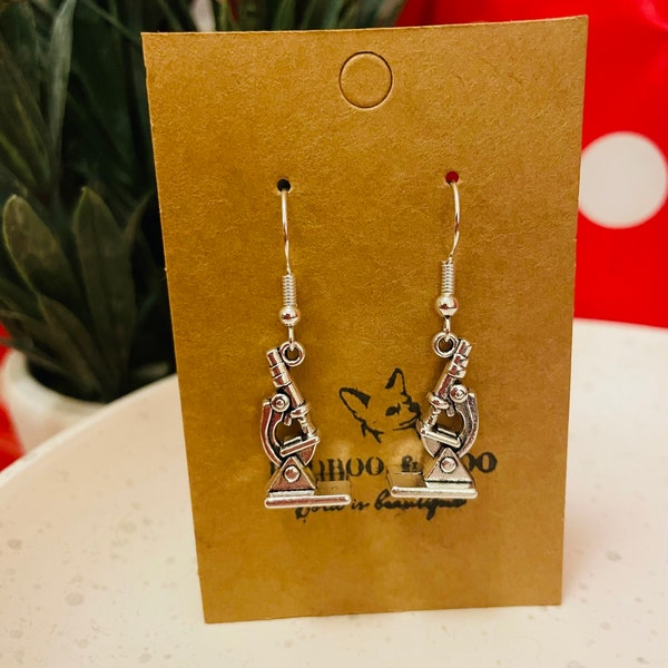 Microscope earrings  / biology / geek chic / microbiologist / teacher / student / gift bag /  silver plated or sterling silver fish hooks