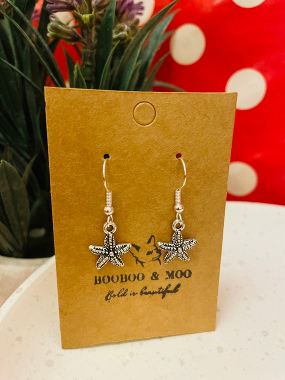 Starfish  earrings / ocean / nature / marine / gift bag / silver plated or sterling silver fish hooks