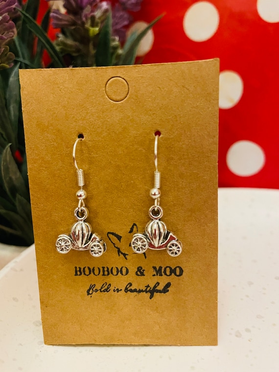 Pumpkin carriage earrings /  fairytale /royalty / pantomime / gift bag / silver plated or sterling silver fish hooks