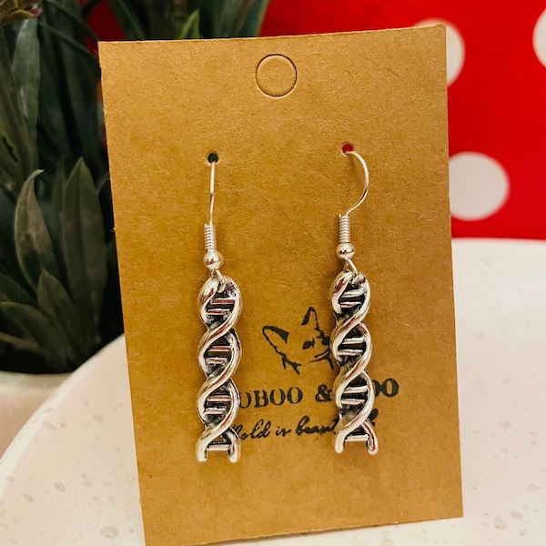 DNA helix earrings / biology / genetics / student / Mother’s day  / gift bag / silver plated or sterling silver fish hook