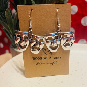 Orecchini Thalia e Melpomene / teatro / dramma / studente / attore / attrice / insegnante / sacchetto regalo / ami da pesca placcati in argento o argento sterling