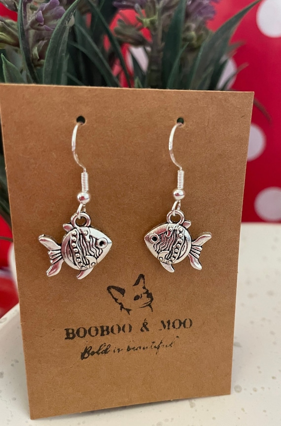 Fish earrings / ocean / nature / wildlife  / sea / aquatic / gift bag /  silver plated or sterling silver fish hooks