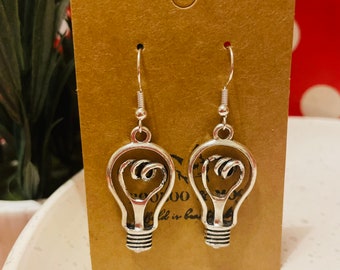 Light bulb earring / thinking / bright idea  / electric / electrician / student / gift bag / silver plated or sterling silver fish hook
