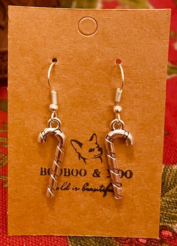 Candy cane earrings /  Christmas /  festive / Xmas /  secret Santa / gift bag /   sterling silver or silver plated fish hooks