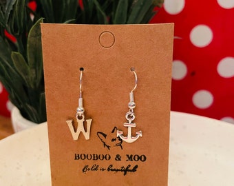 Rude earrings / W anchor / insult / gift bag /funny / silver plated or sterling silver fish hooks