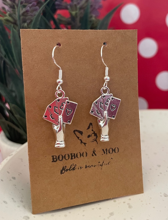 Playing card earrings / poker / ace / gift bag /  silver plated or sterling silver fish hooks