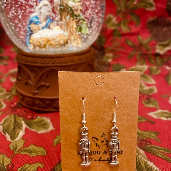 Nutcracker earrings /  Christmas / festive / ballet / secret Santa / gift bag /  silver plated or sterling silver fish hooks