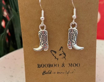 Cowboy boots earrings / country and western / fashion  / wild west / line dancing  / gift bag /  silver plated or sterling silver fish hooks