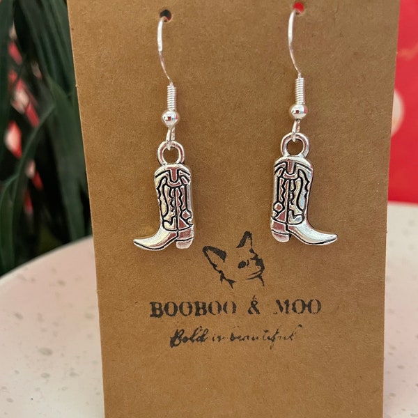 Cowboy boots earrings / country and western / fashion  / wild west / line dancing  / gift bag /  silver plated or sterling silver fish hooks