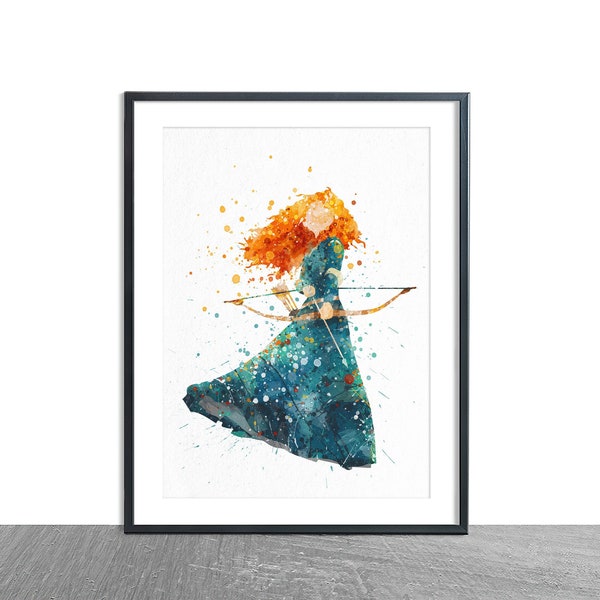 Disney Brave Merida princesse effet aquarelle impression d'Art mural décor de princesse filles chambre pépinière cadeau personnalisé affiche