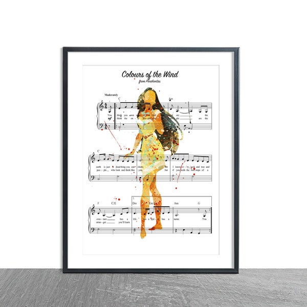 Disney Pocahontas colores del viento música efecto acuarela pared arte impresión niños decoración regalo personalizado cartel