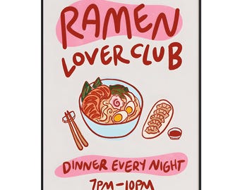 Ramen Lover Club Print – Japanese Noodle Bowl Kitchen Art