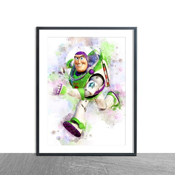 Disney Toy Story, Buzz Lightyear Watercolour Effect Wall Art Print Decor Children Kids Bedroom Nursery Personalised gift Poster