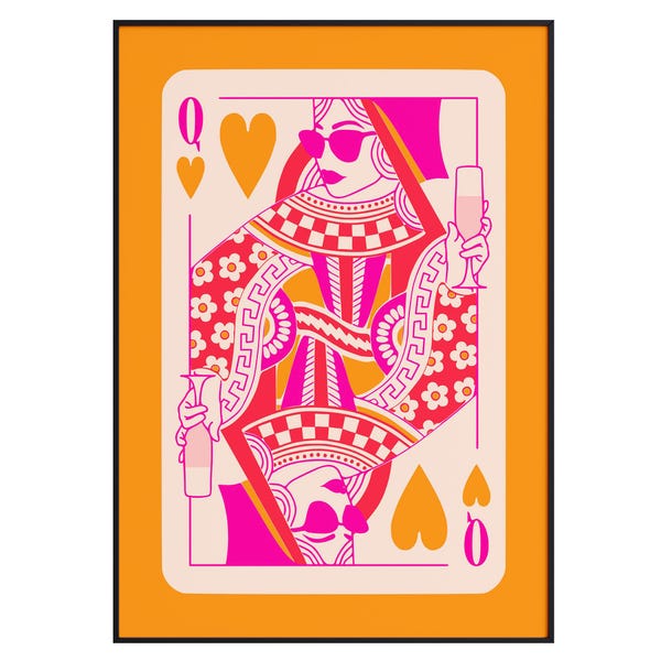 Herz Dame Poster: Lebhafte Retro Pop Art (Orange & Pink)