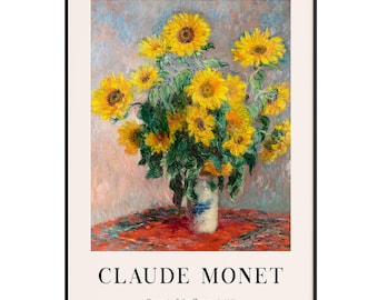 ひまわりのプリント、クロード・モネのプリント、ひまわりの花束