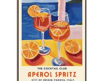 Poster Aperol Spritz – Retro cocktailkunstprint, citrussinaasappel zomerdrankje keuken muurkunst