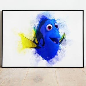 Dory Finding Nemo Disney Watercolour Effect Wall Art Print Decor Personalised gift Nursery Bedroom Poster