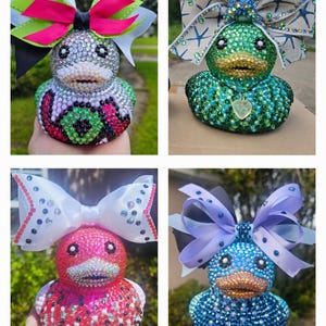 Custom Order Medium-Large 4&quot; Rhinestone Cheer Rubber Duck, Jeep Dashboard Duck, Lucky Duck, Good Luck Duck, Bling Rubber Ducky