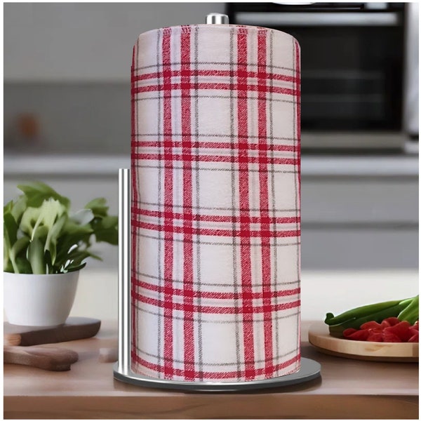 PORTU Paperless Towels set of 12, 10x14" Unpaper Towels - Christmas Plaid White Red