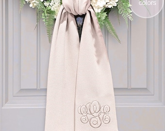 Blush Sash for Boxwood Wreath Embroidered Scarf for Spring Front Door Decor Monogrammed