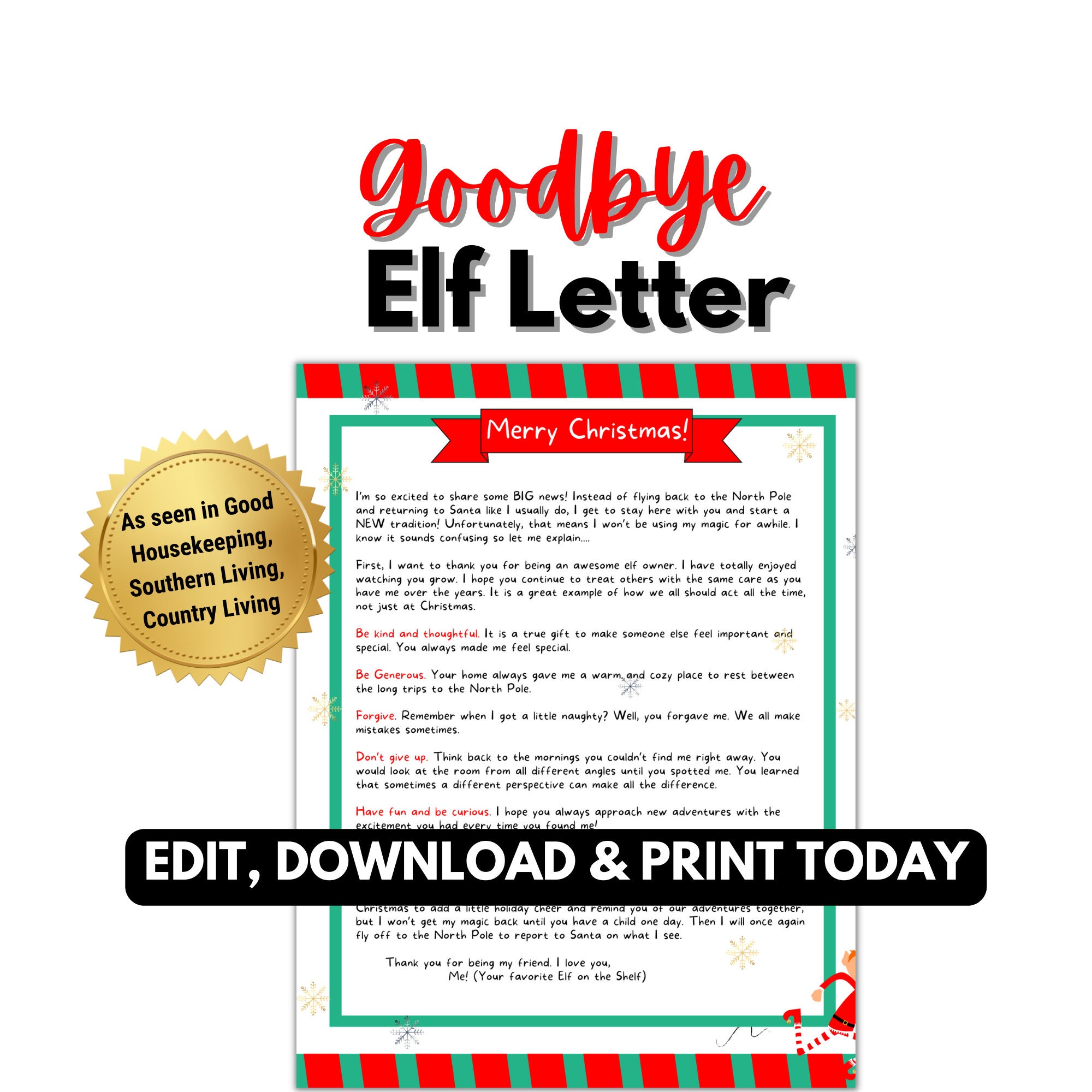 Customizable Bye Bye Elf Letter, Goodbye Forever Elf on the Shelf ...