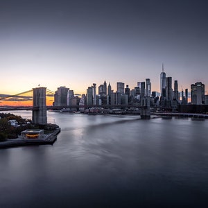 Brooklyn Bridge at Sunset, Manhattan Bridge View, NYC Cityscape Photo