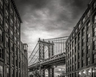 DUMBO Street Photography, Brooklyn Bridge in Brooklyn, New York, Urban Cityscape Art, NYC Landmarks, City Photography