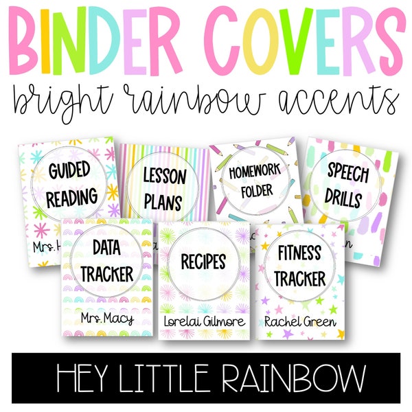 Editable Binder Covers and Spines |Bright Rainbow Accents Classroom Decor | Printable Binder Covers and Spines | Templates | Back to School