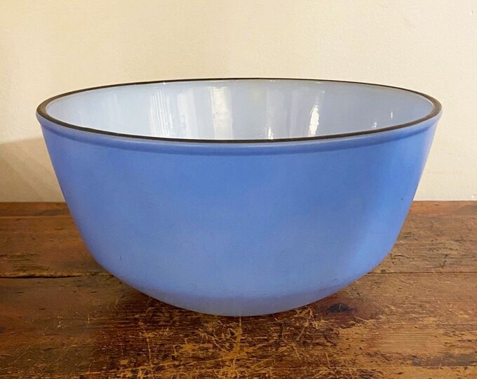 Vintage Anchor Hocking Fire King Blue Milk Glass Bowl With Black Rim Etsy