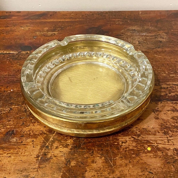 Vintage Glass and Brass Ashtray