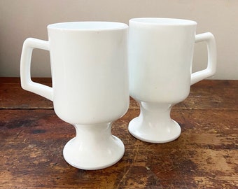 Vintage Set of 2 Milk Glass Pedestal Mugs