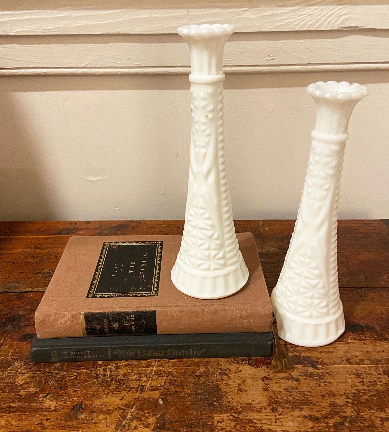 Vintage Set of 2 Milk Glass Candlestick Holders or Bud Vases Etsy