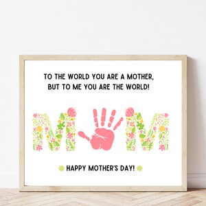 Handafdruk Happy Mothers Day, Moederdagcadeau, afdrukbare sjabloon, activiteit peuter en kleuter, Moederdagkaart, digitale download