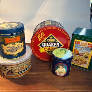 Various Collectible Snack-Themed Metal Tins