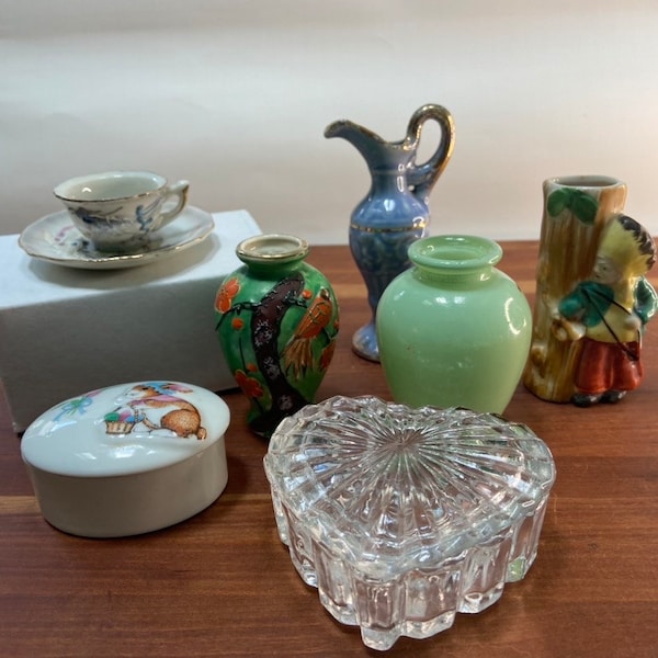 Various Collectible Miniature Ceramic Vases and Trinket Boxes